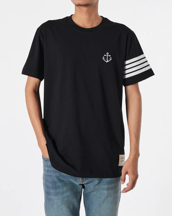 THOM BROWNE NEW YORK ANCHOR EMBROIDERED T-SHIRT - BLACK